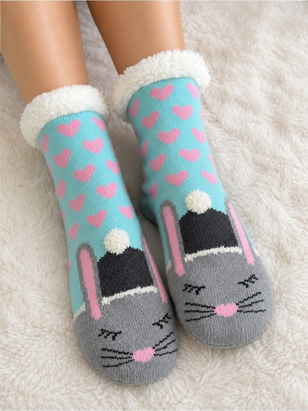 NWT Jacques Moret Girls Cozy Bunny Slipper Socks 🩵🐰💗